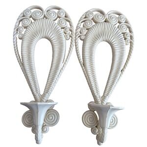 2 Vtg 70's Burwood Products Faux Wicker Plastic Wall Candle Sconces 17"x8"